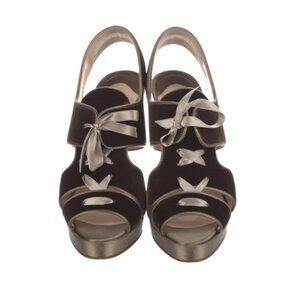 Authentic Christian Louboutin Sarah Velvet Satin Platform Slingback Sandals